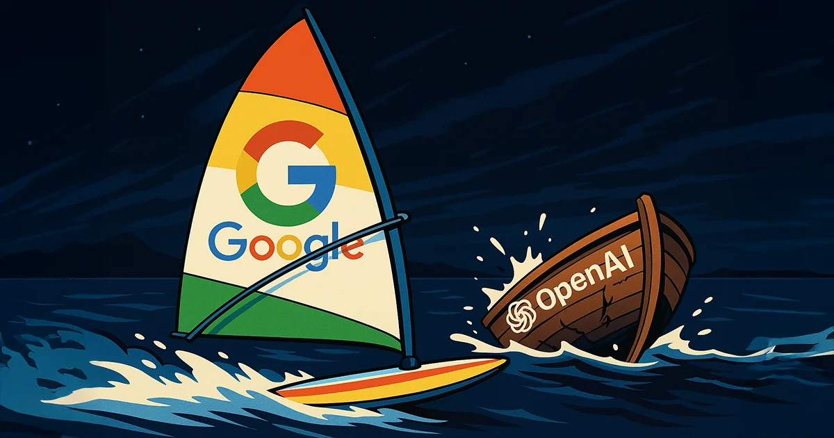 Ein Surfbrett mit Google-Segel